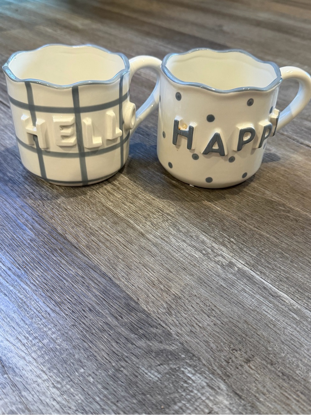 Happy & Hello Ceramic Mugs Set in Cream and Gray - Home Dining